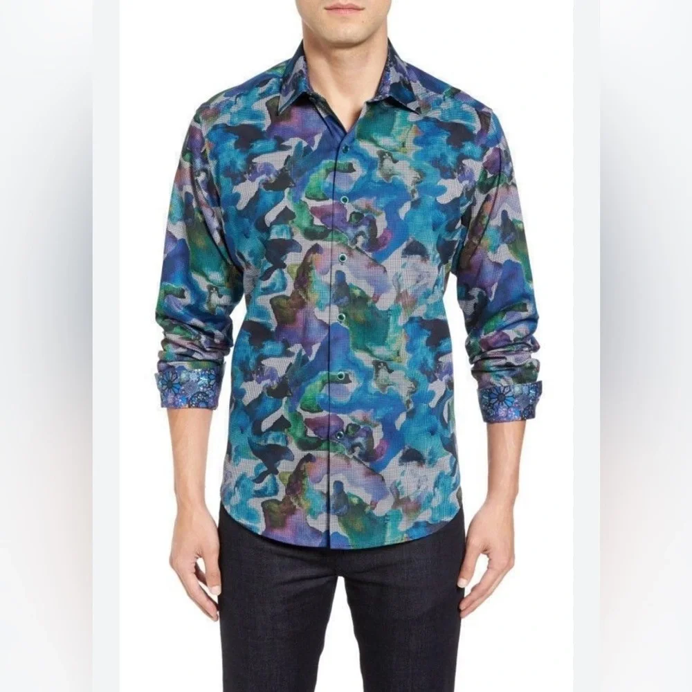 ROBERT GRAHAM‎ 100% COTTON CLASSIC FIT A.S. ROMA MEN`S SHIRT COLORFUL - Picture 2 of 12